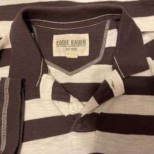 EDDIE BAUER CLASSIC COTTON SLUB DARK PURPLE WHITE BLOCK STRIPED POLO MEN SMALL